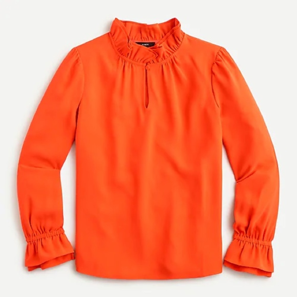NWT J. Crew Orange Crepe Ruffle Blouse